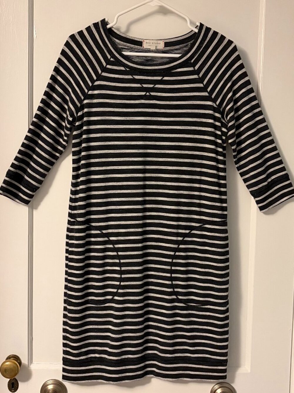 Max Studio weekend 3/4 sleeve boat neck striped mini dress pockets size small